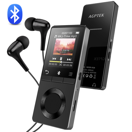 AGPTEK MP3 Player Bluetooth 4.0 with Loud Speaker, 8GB(16GB) Metal Lossless Music Player with FM Radio, Up to