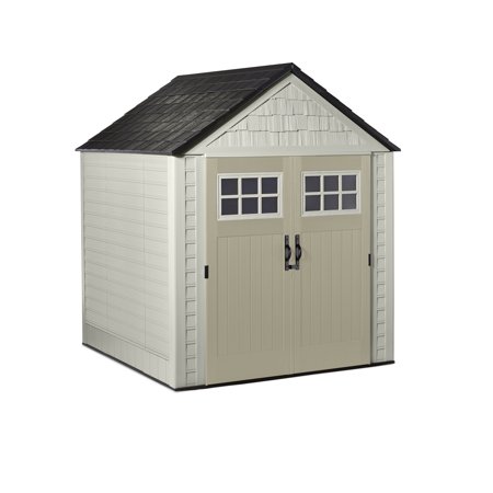 rubbermaid 7 x 7 ft large vertical storage shed, sandstone