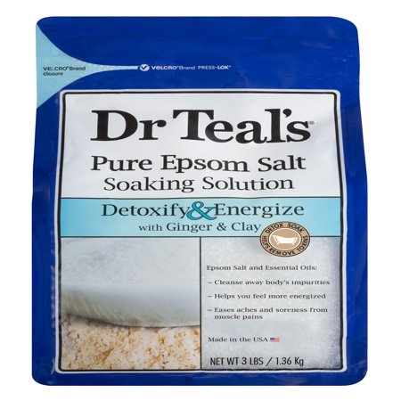2 Lb Bath Salts Dr Teal's Pure Epsom Salt Soaking Solution, Detoxify & Energize with Ginger & Clay, 3 lb ()
