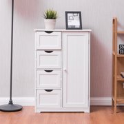 Linen Cabinets Costway Wooden 4 Drawer Bathroom Cabinet Storage Cupboard 2 Shelves Free Standing White