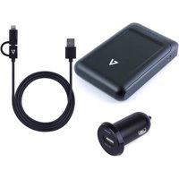 V7 3-in-1 Charging Kit 10,000 mAh Portable Charger, 2 in 1 Lightening & USB Cable, Car Charger
