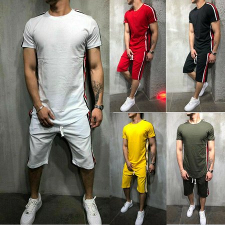 - Men's Short Sleeve Gym Sports Play Suit Jogging Shorts T-Shirt Tops Sets