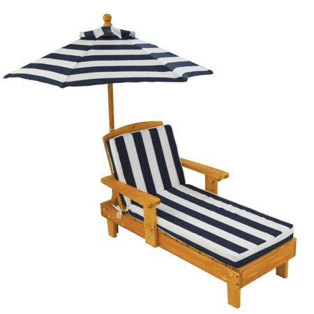 KidKraft Outdoor Chaise Lounge Children's Chair With Umbrella And KidKraft Outdoor Chaise Lounge Children's Chair with Umbrella and Cushion, Navy and White Striped Fabric - KidKraft Outdoor Chaise Lounge Children's Chair With Umbrella And