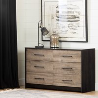 South Shore Londen 6-Drawer Double Dresser, Weathered Oak and Ebony