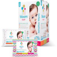 bloom Baby Wipes, Sensitive, Unscented, 8 packs of 80 (640 count)