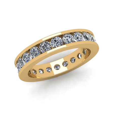 - Natural 2.25Ct Round Cut Diamond Classic Channel Set Women's Anniversary Wedding Eternity Band Ring Solid 14k Yellow Gold G-H I1