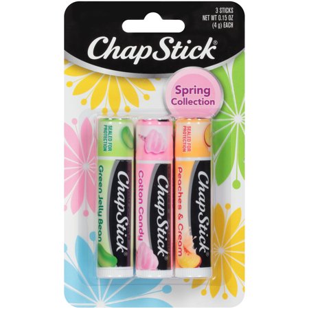 ChapStick Spring Collection (Green Jelly Bean, Cotton Candy, Peaches & Cream Flavors, 0.15 Ounce ) Ea. Lip Balm Tube, Skin Protectant, Lip Care, (Packs of 3