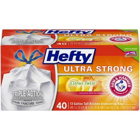 - Hefty Ultra Strong Tall Kitchen Trash Bags, Citrus Twist, 13 Gallon, 40 Count