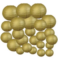 Just Artifacts Decorative Round Chinese Paper Lanterns 24pcs Assorted Sizes (Color: Gold)