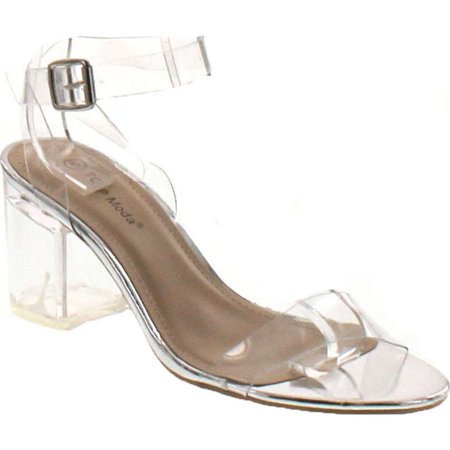 Chunky Heel Platform Sandal Top Moda Womens Ivan-1 Lucite Clear Strappy Block Chunky High Heel Open Peep Toe Sandal ()