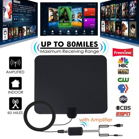 [Latest 2019] HD Digital Indoor TV Antenna, 80 Miles Range Amplified HDTV Antenna 4K VHF UHF 1080P Freeview Local Channels High Gain Channels Reception w/ Amplifier Signal Booster & 13FT Coax (Best Antenna For Hdtv Local Channels)