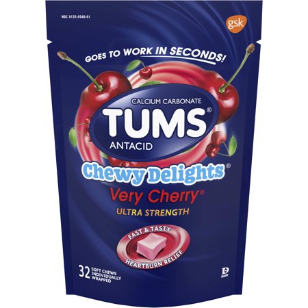 (2 Pack) Tums antacid, chewy delights very cherry ultra strength soft chews for heartburn relief, 32