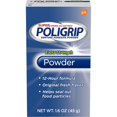 Super Poligrip Extra Strength Denture Adhesive Powder, 1.6