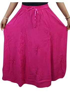 Mogul Women's Pink Skirt Rayon Peasant Holiday Gypsy Hippie Boho Skirts