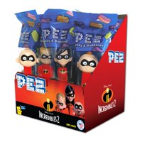 PEZ Candy Incredibles II Assortment, candy dispenser plus 2 rolls of assorted fruit candy, box of 12