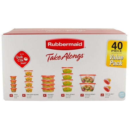 Rubbermaid TakeAlongs Food Storage Containers, 40 Piece Set, Ruby