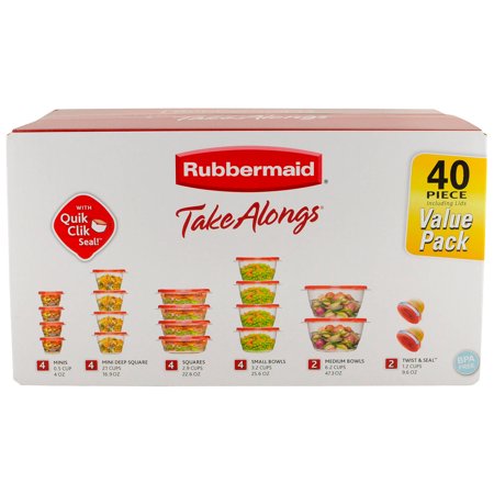 Rubbermaid TakeAlongs Food Storage Containers, 40 Piece Set, Ruby (Best Glass Kitchen Storage Containers)