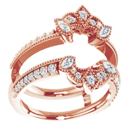 Marquise Cut Gemstones Diamond Setting Marquise & Round Cut White Natural Diamond Enhancer Guard Ring In 14K Solid Rose Gold (0.37 Ct), Size-4 By Jewel Zone US ()