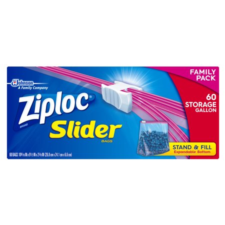 Ziploc Slider Storage Bags, Gallon, 60 Count