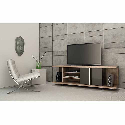 Manhattan Comfort 5-Shelf Carnegie TV Stand, Nature and Metallic Onyx