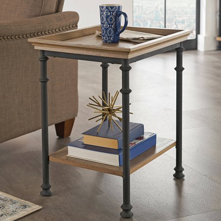 New Wood Black Wrought Iron Metal Side Table Nightstand ...
