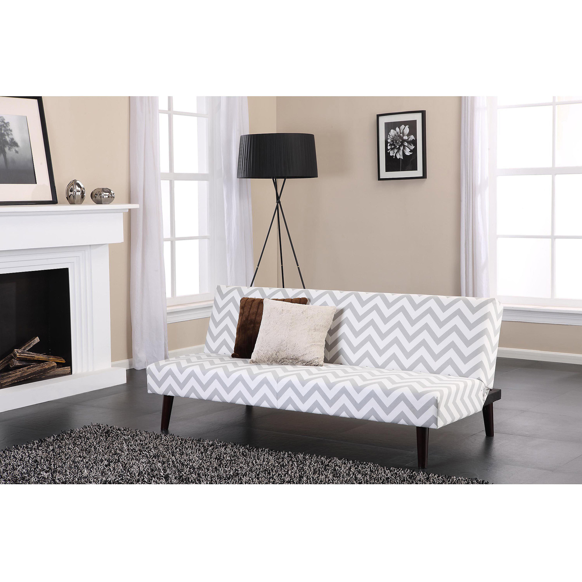 Kinsley Chevron Futon, Gray and White