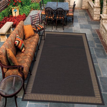 Couristan Recife Summit Natural - Couristan Recife Wicker Stitch Rug, Black/Cocoa