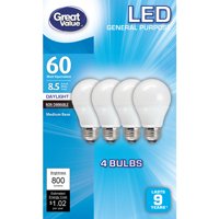 (8 Total) Great Value LED Light Bulbs, 8.5W (60W Equivalent), Daylight, 2 packs of 4
