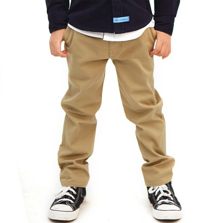 Security Uniform Trousers Leo&Lily Boys Kids 100% Cotton Twill Elastic Waist Regular Fit Pants Trousers (Khaki,10) LLB4A01 ()