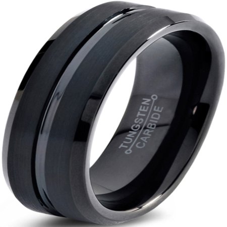 Artcarved Mens Wedding Bands Charming Jewelers Tungsten Wedding Band Ring 6mm for Men Women Comfort Fit Black Beveled Edge Polished Brushed Lifetime Guarantee ()