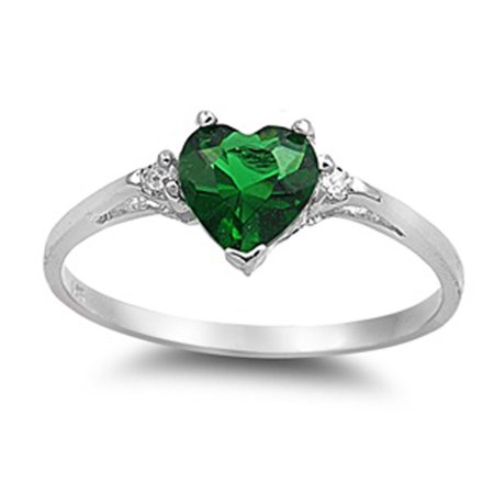 - CHOOSE YOUR COLOR Sterling Silver Simulated Emerald Heart Ring Love Ring Love Band Solid 925