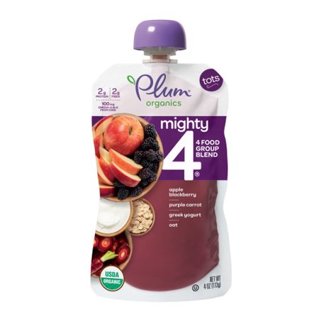 Plum Organics Mighty 4 Blends Apple, Blackberry, Purple Carrot, Greek Yogurt & Oat,