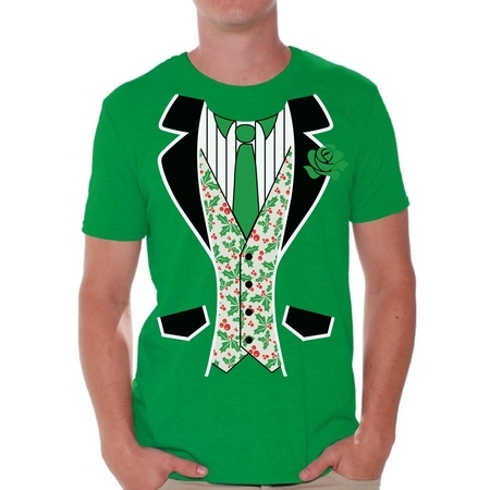 Awkward Styles Green Tuxedo Christmas Tshirt Men's Tuxedo Ugly Christmas T Shirt Xmas Tuxedo Shirts Funny Christmas Outfit Xmas Party Gifts for Him Christmas Mistletoe Shirt Christmas Shirts for