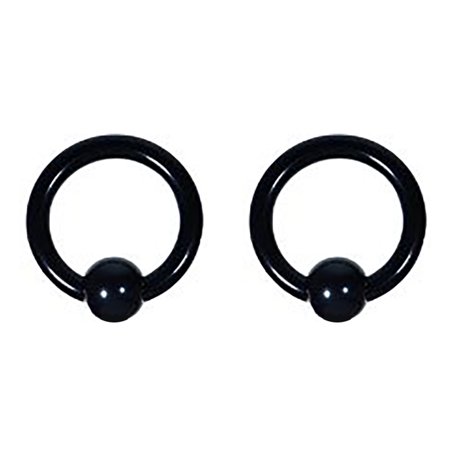 Titanium Captive Bead Ring - Lex & Lu Pair of Titanium Captive Bead Ring CBR Hoop Earrings 8-6 Gauge