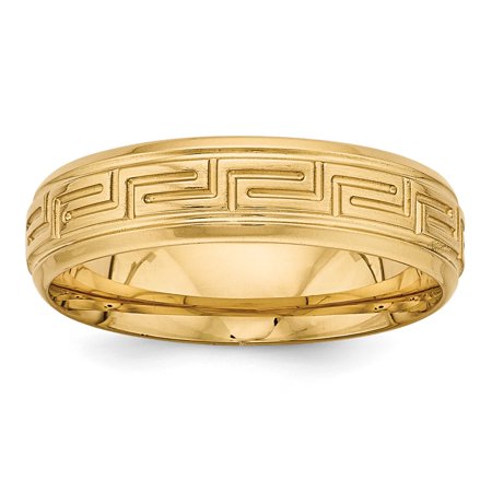 - Roy Rose Jewelry 14K Yellow Gold Standard Comfort Fit Fancy Greek Key Design Wedding Band Ring Size 9