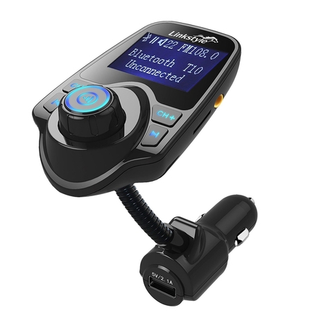 LinkStyle Hand-Free Wireless In-Car Bluetooth FM Transmitter Radio Adapter Car Kit w/ TF Card Slot and USB Car (Best Radio Frequency For Fm Transmitter)