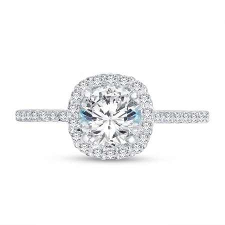 Gold Round Cut Solitaire Solid 14k White Gold Round Cut Floating Halo Solitaire Engagement Ring CZ Cubic Zirconia (1.50cttw., 1.0ct. Center) , Size 7 ()