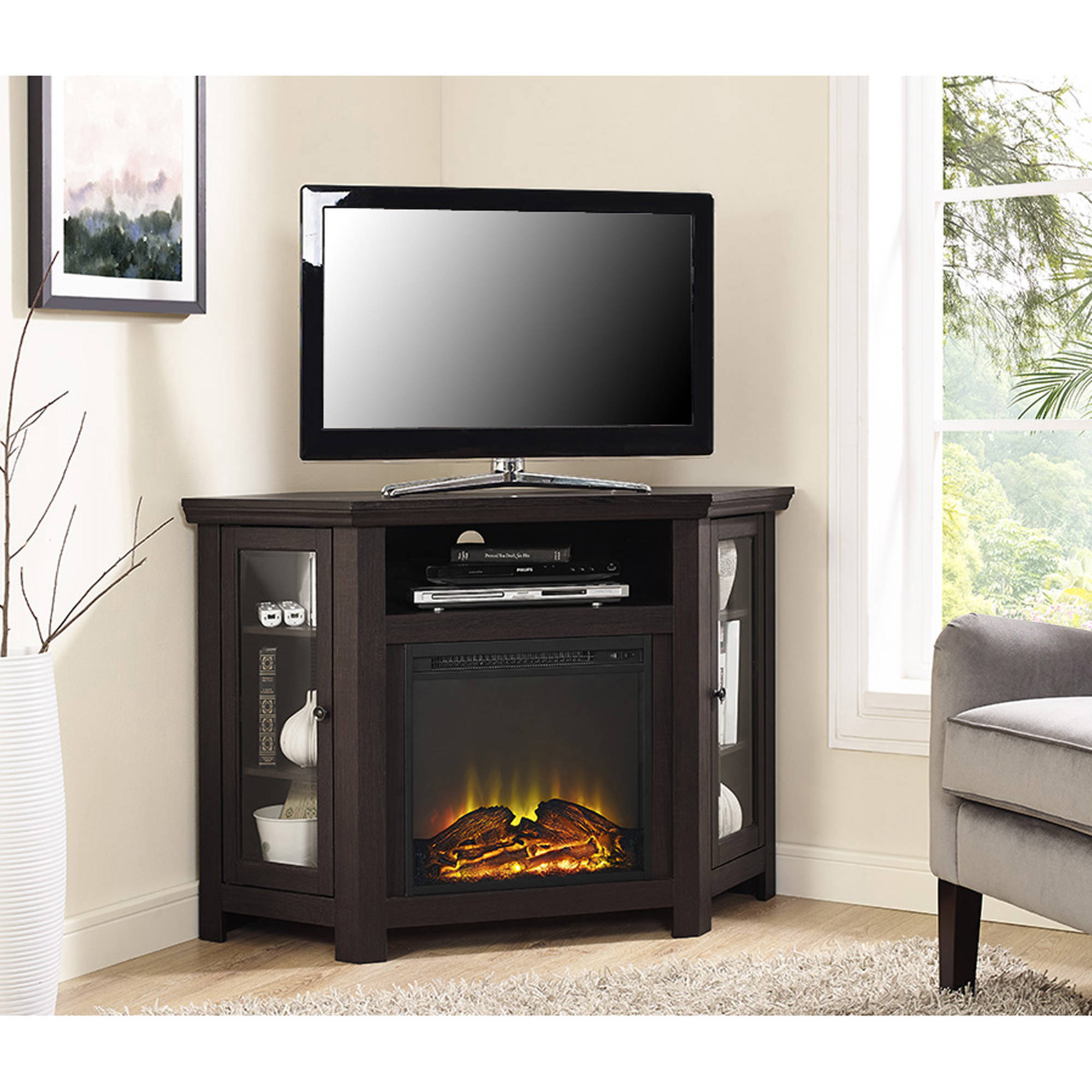 Wood Corner TV Fireplace TV Stand for TVs up to 52'', Multiple Finishes