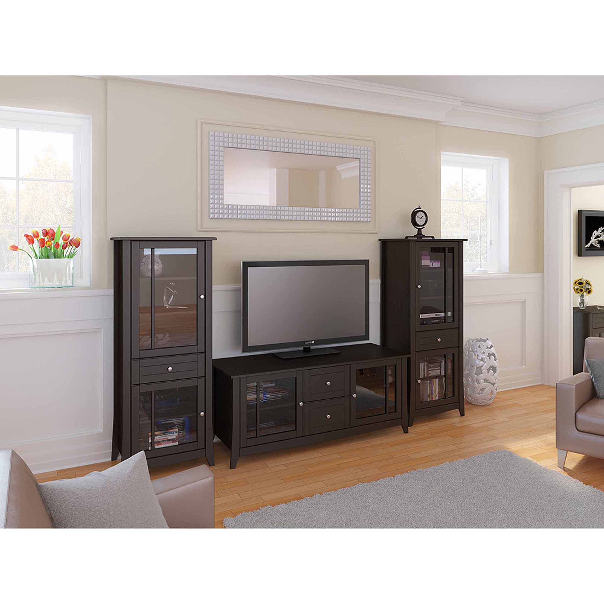 Elegance Extra-Wide Espresso TV Stand with Doors, for TVs up to 60''