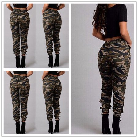 - Plus Size Women Camouflage Army Skinny Fit Cargo Pants Stretchy Denim Pantalon Femme High Waist Trousers Women