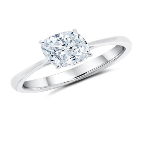 Cut Moissanite Stone - 1 Carat Cushion cut Moissanite Solitaire Engagement Ring in White Gold