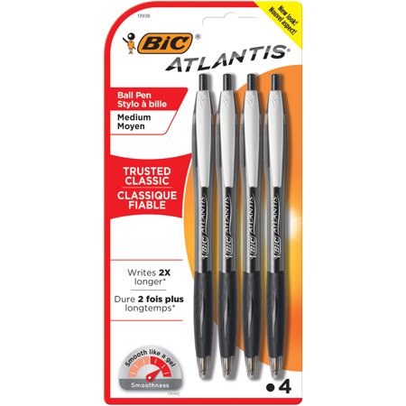 BIC Atlantis Original Retractable Ballpoint Pen, Medium Point (1.0mm), Black, 4 (Best Retractable Ballpoint Pen)