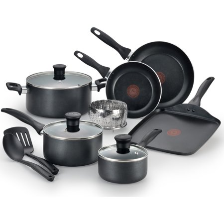 T-fal, Easy Care Nonstick 12 Pc. Cookware Set, Thermo-Spot, Dishwasher Safe, Black, (Best Nonstick Dishwasher Safe Pots And Pans)