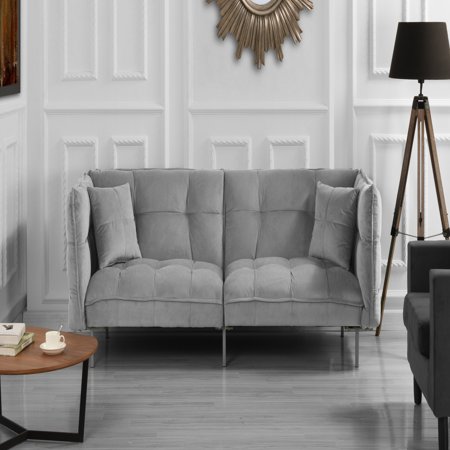 Plush Tufted Velvet Sleeper Sofa, Light Gray - Walmart.com