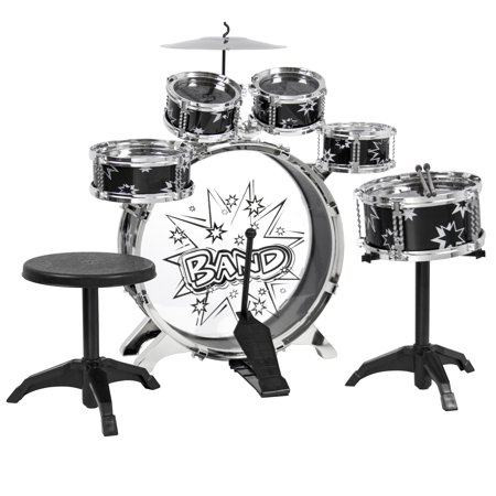 BCP Kids Toy Musical Instrument 11 Piece Kids Drum Set W/ Bass Drum, Tom Drums, Cymbal, Stool, Drumsticks Drum Kit