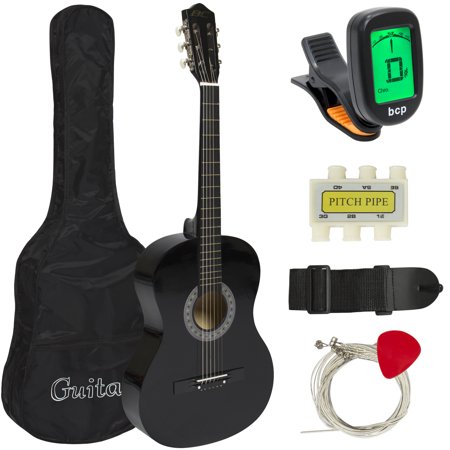 Best Choice Products 38in Beginner Acoustic Guitar Bundle Kit w/ Case, Strap, Digital E-Tuner, Pick, Pitch Pipe, Strings - Black
