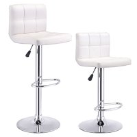 White Bar Stools Product Image Costway Set Of 2 Bar Stools Pu Leather Adjule Barstool Swivel Pub Chairs White