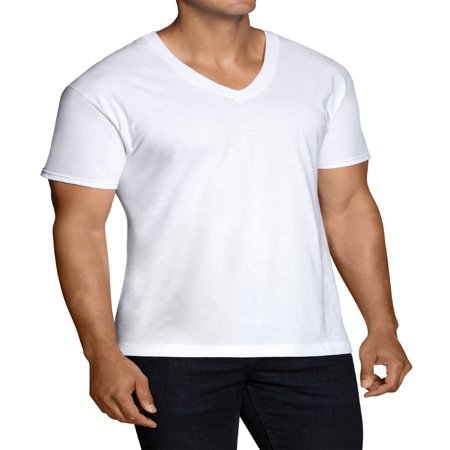 Men's Dual Defense White V-Neck T-Shirts, 6 Pack (Best Deep V Neck Undershirts)