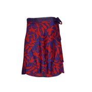 Mogul Womens Beach Wrap Skirt Blue Paisley Print Two Layer Reversible Silk Sari Short Skirts