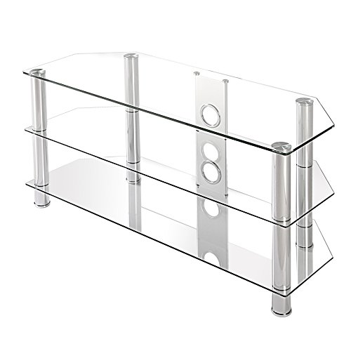 Fitueyes Classic Clear Tempered Glass Tv Stand Fit for up to 46-inch LCD LED Oled Tvs TS310501GT